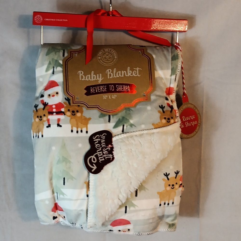 Tiny Mittens Reversible Christmas Sherpa Baby Blanket